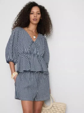 Paula echevarrÃa striped seersucker puff-sleeve blouse